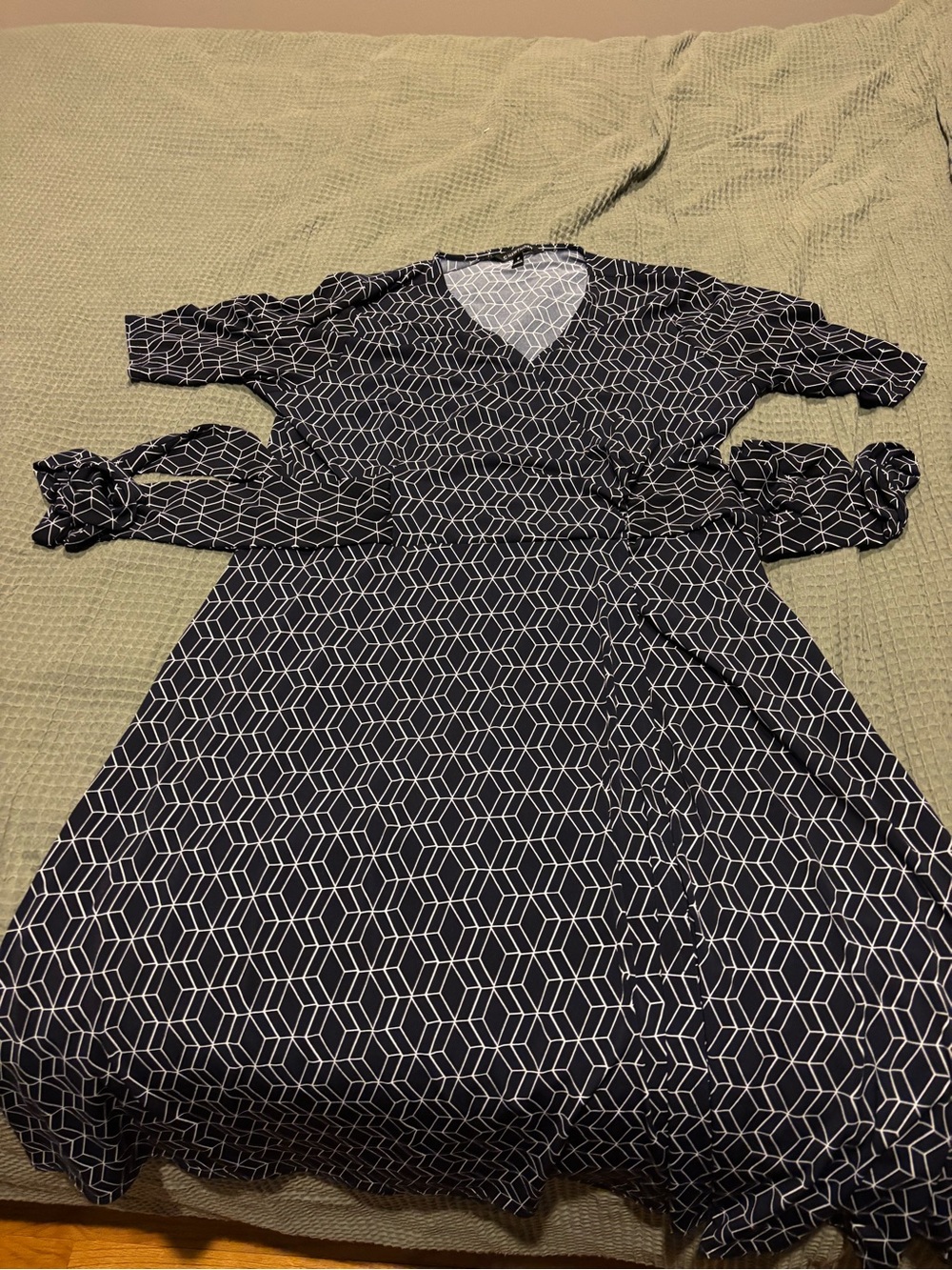 41 Hawthorn Navy Blue and White Geometric Wrap Midi Dress